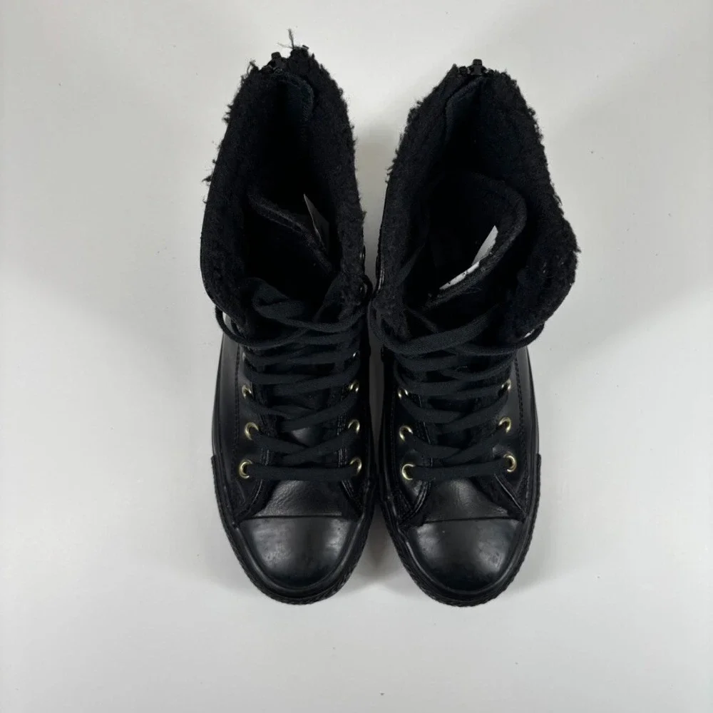 Converse Chuck Taylor All Star Hi-Rise Junior US 3/EU 35 Black Leather Fur Boots